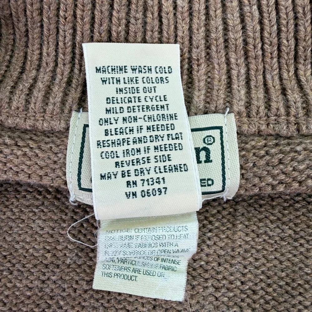 LL Bean Sweater Mens XL Reg Light Brown Cotton Knit Full Zip Mock Neck‎ Pockets